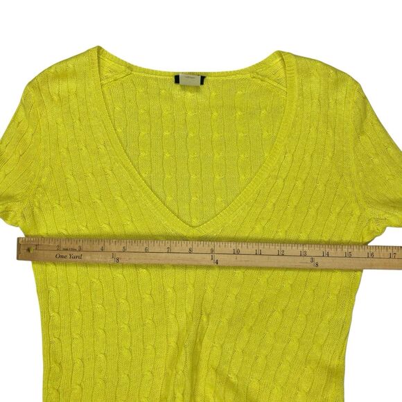 J. Crew Linen Sweater Women XS Yellow Cable Knit V-neck Lightweight Preppy Chic - Picture 7 of 13